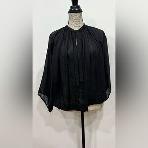 KES 100% Silk Blouse Oversized LAGENLOOK Kimono Sleeves Small Black Top